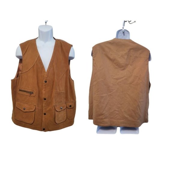 Orvis Leather Suede Outdoor Vest Tan Size Large - Picture 1 of 8